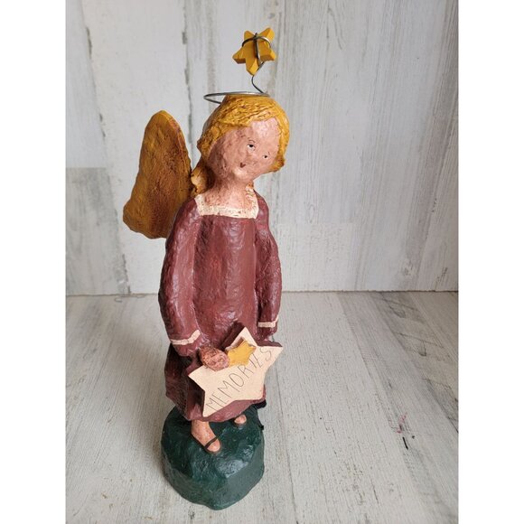 Folk art angel cherub statue primitive memories star religious Xmas figure decor - Picture 8 of 9